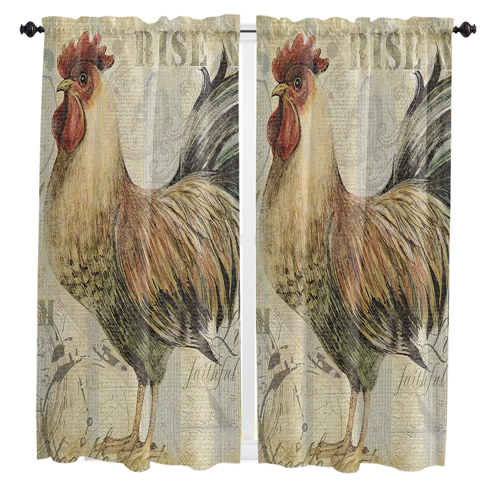 Retro Rooster Farm American Country Curtain Home Decoration Living Room Short Curtains Window Treatments For Kitchen Bedroom