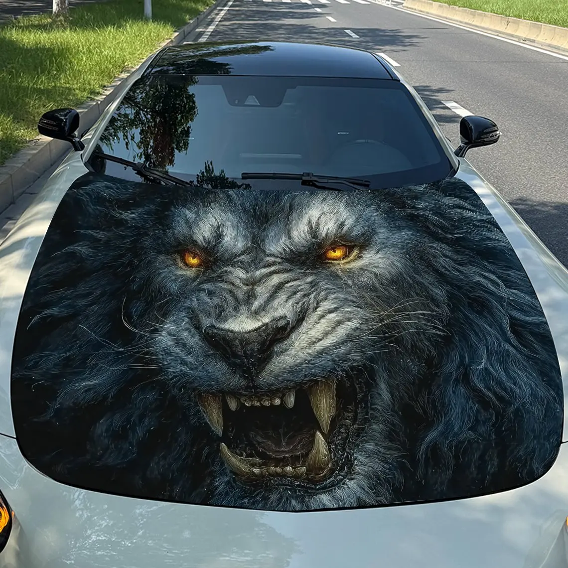 

Yellow Eyed Lion Head Car Hood Decal - Cool Patterns Design, Self-Adhesive PVC Sticker For Cars, Motorcycles, And Trucks, Durabl