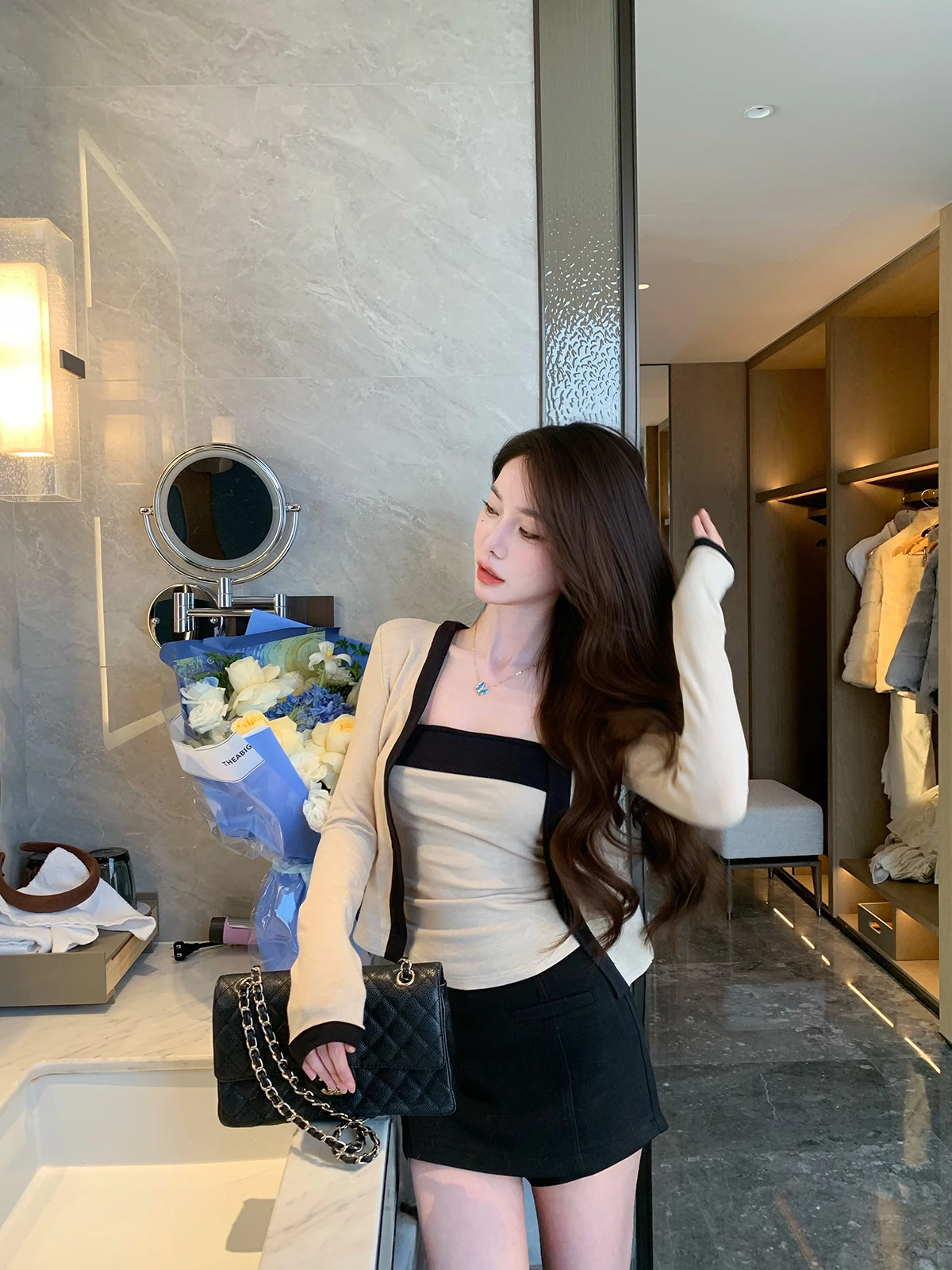 

Комплект JustQin Chic Girl 2026: Новый Весенний Вязаный Кардиган и Топ-Труба, Женский Свитер, Облегающий Крой, Длинный Рукав, Стандартная Длина