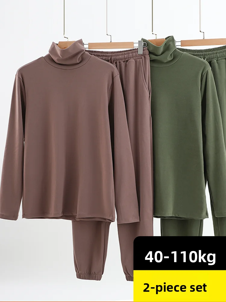 

Men's Fleece Lined Thermal Set Double Sided Velvet High Collar T-Shirt Cuffed Pants Thick Sleepwear Home Clothes Winter Size ...
