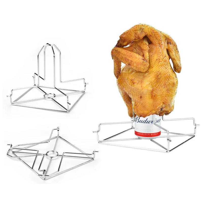 Stainless Steel Beer Can Chicken Holder with Handle for Outdoor BBQ Grill  Vertical Chicken Roasting  Smoker and Oven