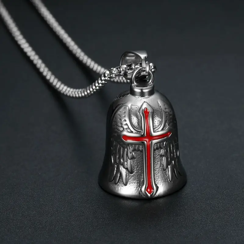 Classic Exquisite Angel Riding Motorcycle Bell Pattern Pendant Necklace Men and Women Punk Daily Leisure Amulet Rider Gift