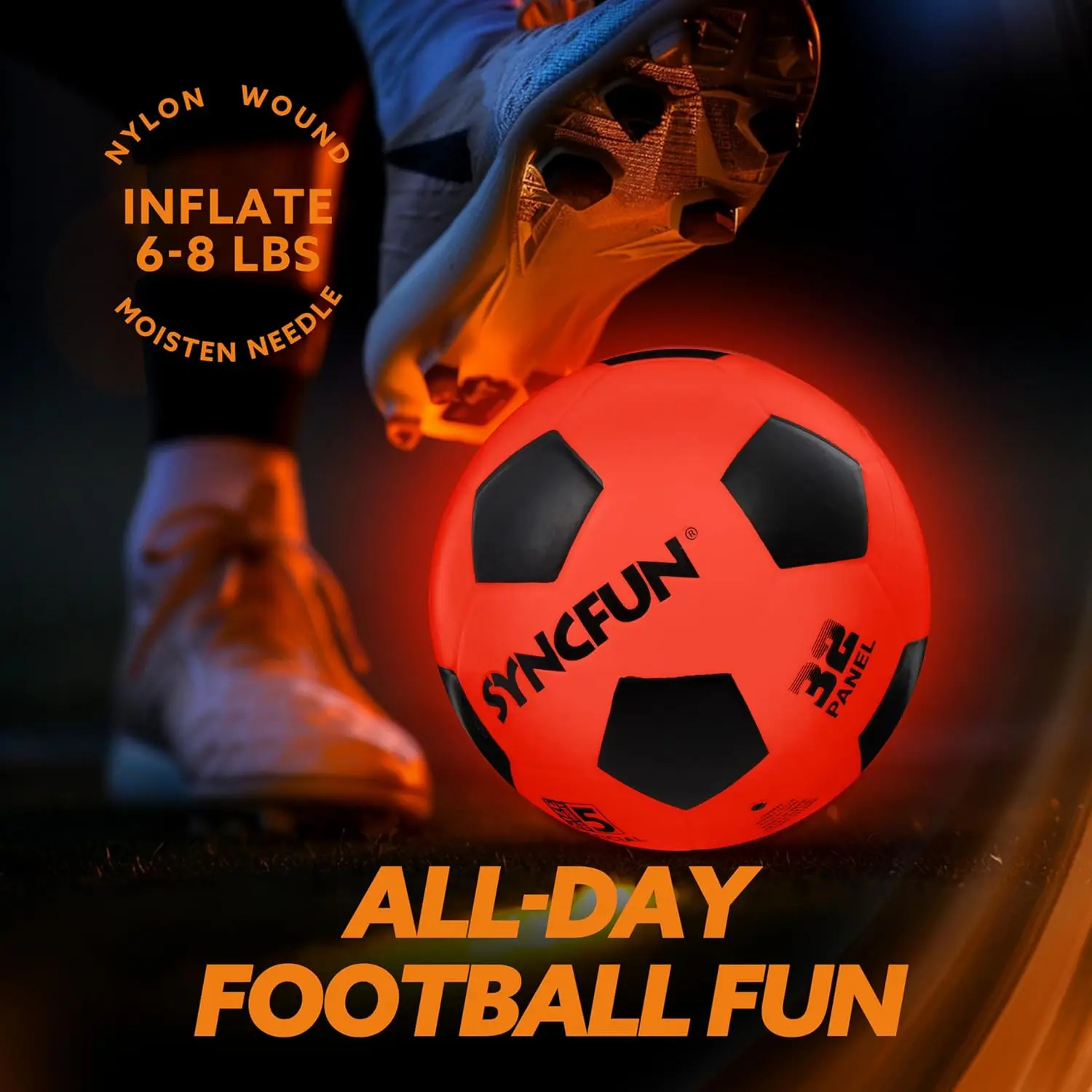 JOYFY Glow in The Dark Voetbal Oplichtende Voetbal Nacht Sportuitrusting Geschenken Games Rode Gloeiende Bal voor Tienerjongen Speelgoed Geschenken