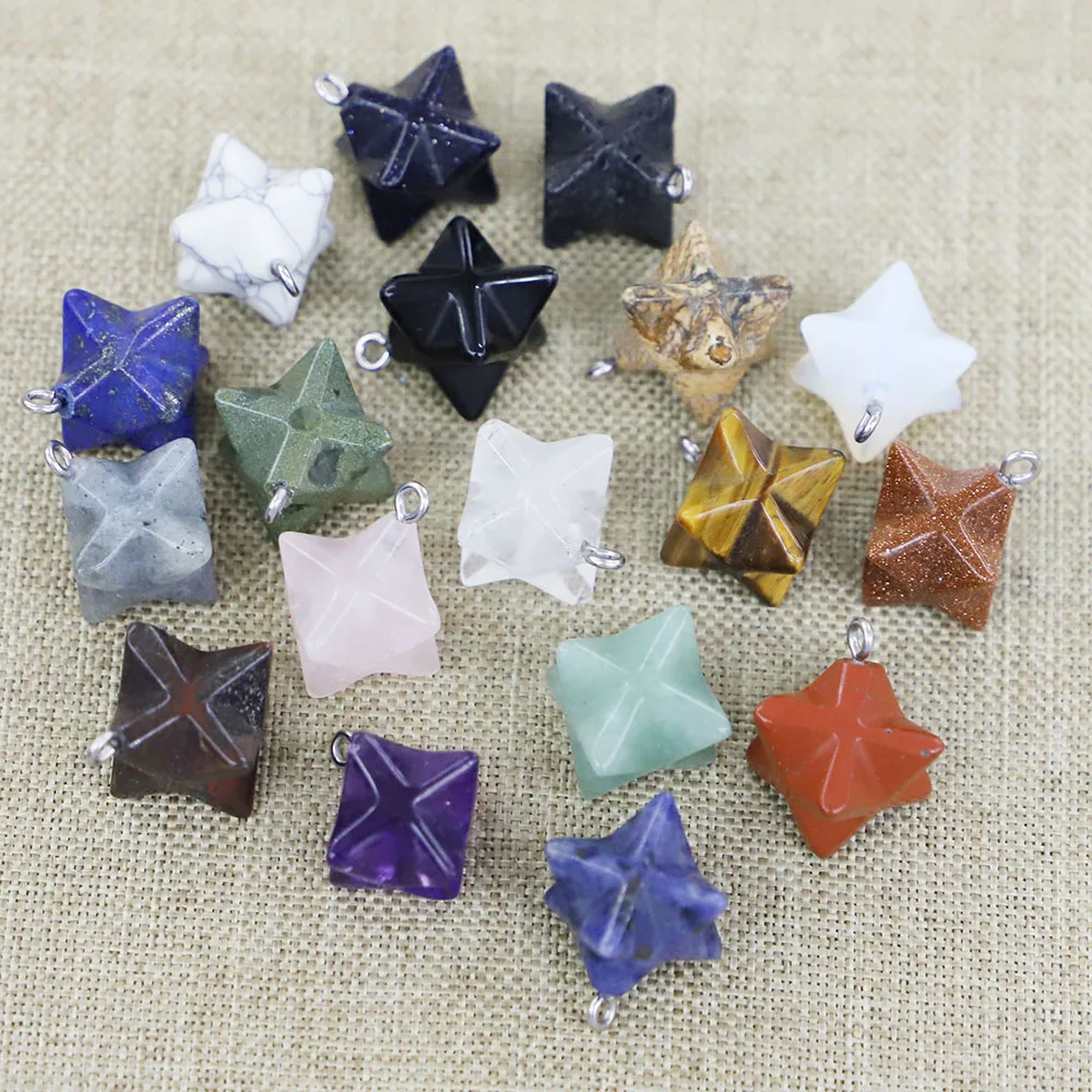 

20MM Selling Natural Stone Melkaba Hexagram Necklaces Pendants Assorted Mixed Charms DIY Fashion Jewelry Making Wholesale 12Pcs