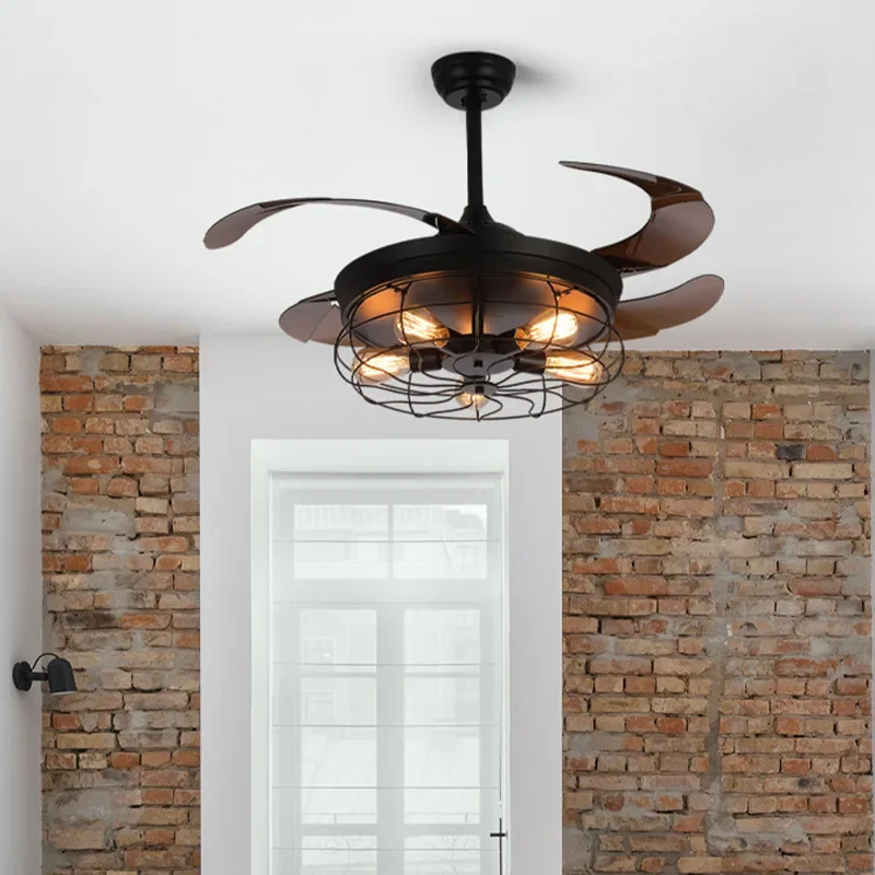 

European style invisible fan light, living room, bedroom, dining room, ceiling fan light, home retro variable frequency fan, Zho