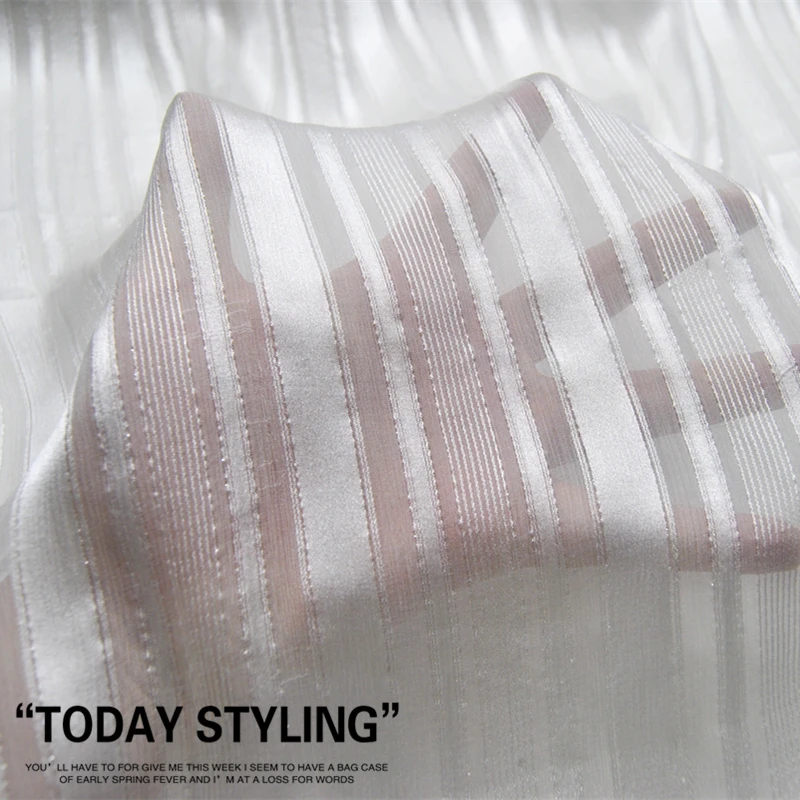 

White Silver String Silk Crinkle Silk Satin Striped Shirt Dress Cheongsam Mulberry Silk Clothing Fabric