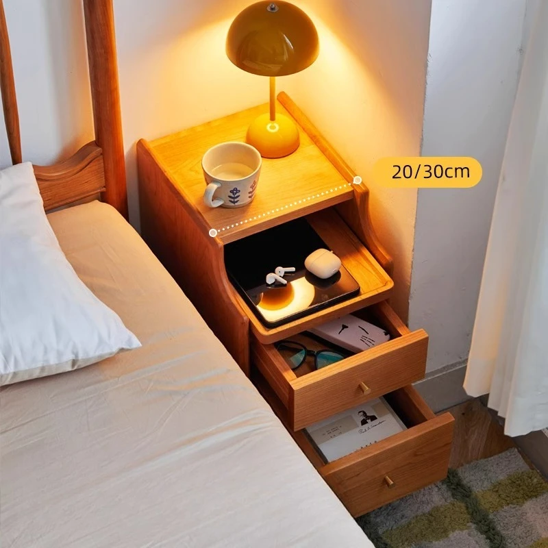 Solid wood bedside table Super narrow small storage cabinet Cherry wood home bedroom Bedside bedside shelf