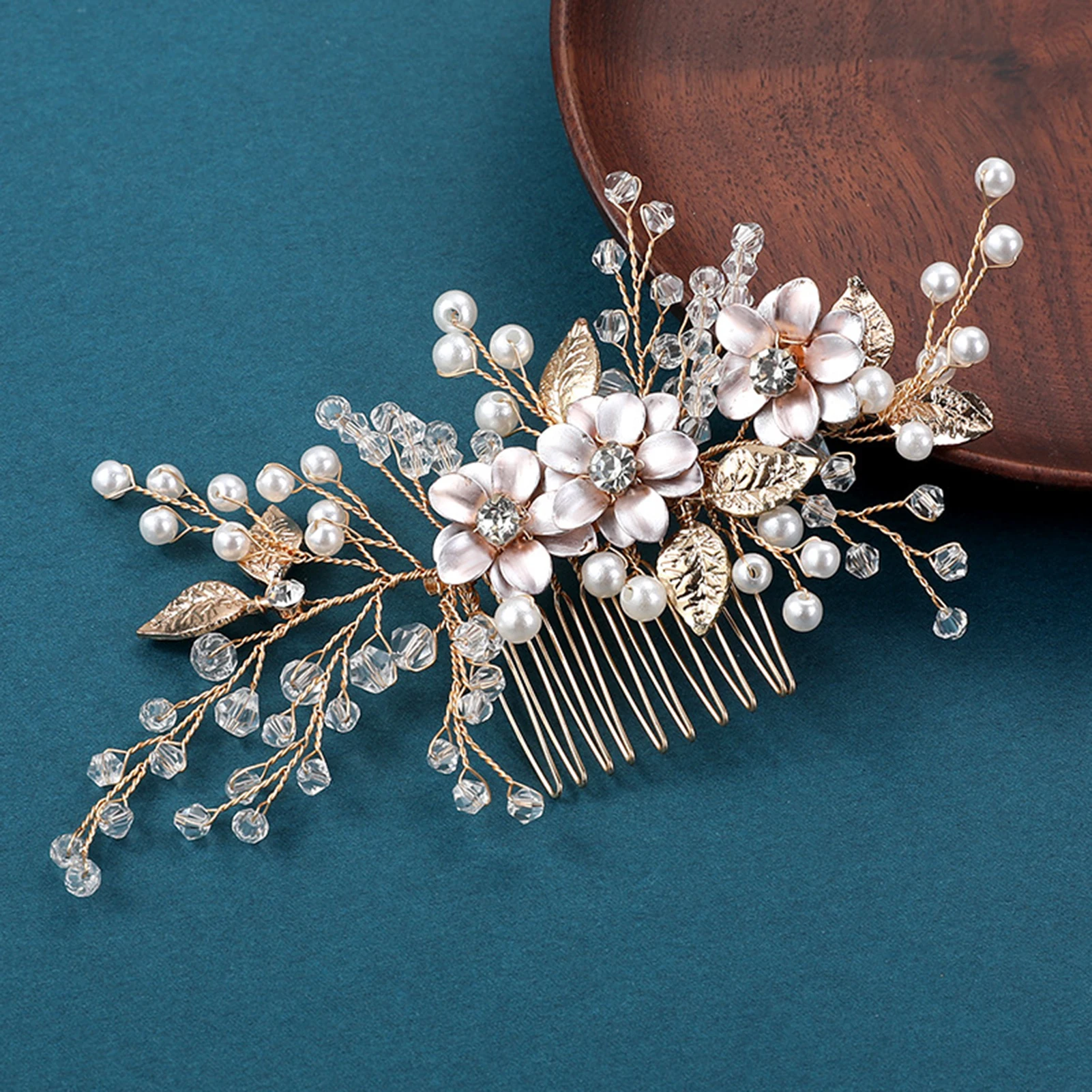 Fashion Bride Hair Comb Wedding Hair Accessories Leaf Shaped Tiaras Bride Aolly Hair Clip Barrette Jewelry Headwear Accessories