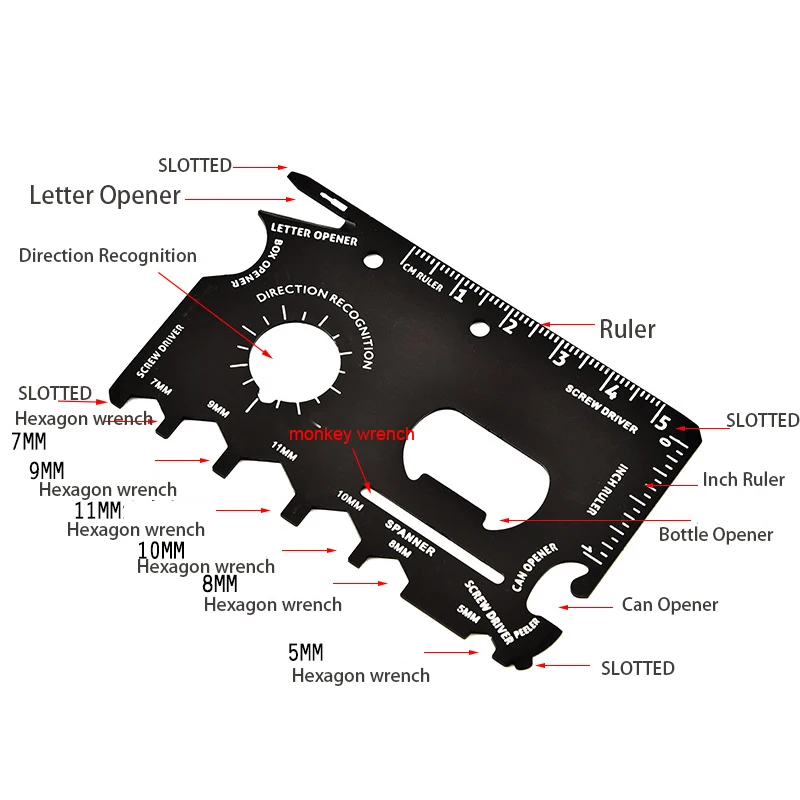 Pocket Tool Multifunction Credit Edc Outdoor Bottle Survive Gear Card Multi Multipurpose Gadget Camping Opener Wallet Kit