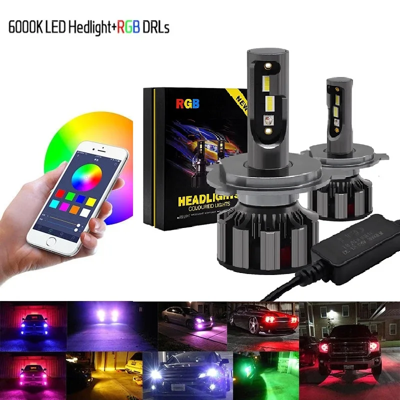 

NEW H7 Led RGB Headlight APP Bluetooth-Compatible Control Multi Colors LED Bulbs H1 H4 H8 H9 H11 9005 9006 D1S D2S D3S