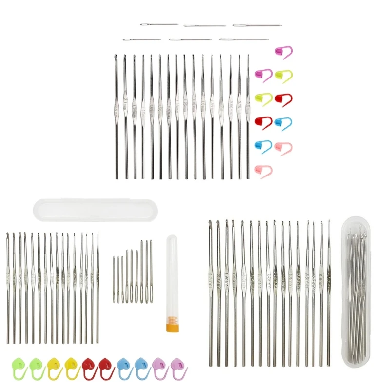 Crochet Hook Set for Beginner Crochet Hobbyist, with Big Eye Knitting Needle Stiching Marker and Organizers Case