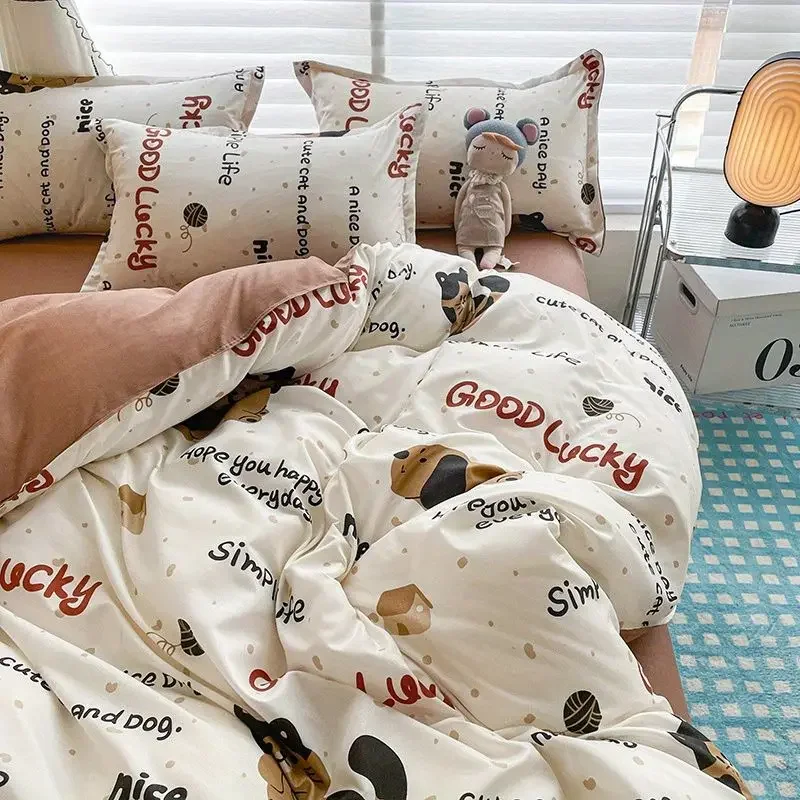 Cute Boys Duvet Cover Set with Zipper Girls New Flat Bed Sheet Pillowcases No Filler Double Queen Size Adult Kids Bedding Linens