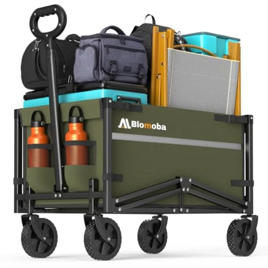 

Collapsible Wagon Cart, 220LBS Heavy Duty Collapsible Wagon with All-Terrain Wheels 360° Rotation, Flexible Handle, Portable Ut