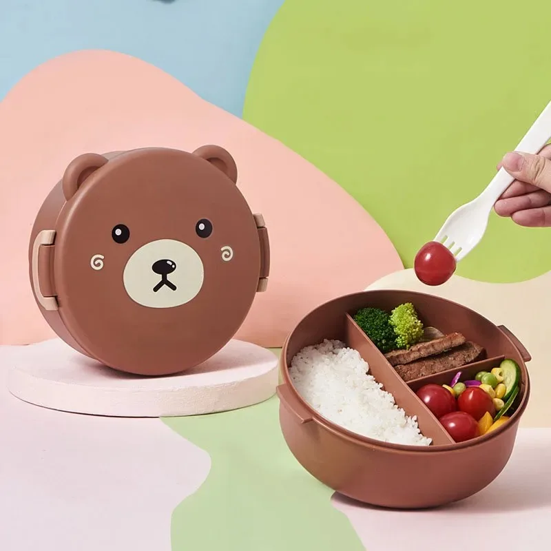 구획이있는 귀여운 곰 도시락 상자 뚜껑이있는 점심 식품 용기 Almacenamiento Cocina 어린이 학교를위한 휴대용 도시락 상자