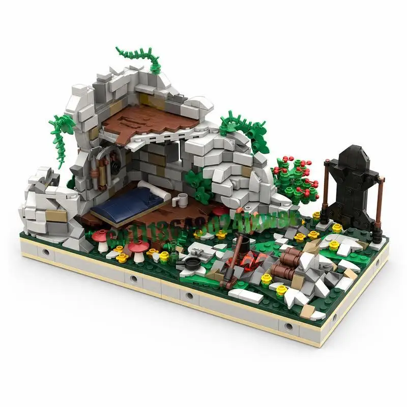 1129PCS Dwarf Hunter Camp Ruins Building Blocks Fantasy Medieval Model DIY Assembly Creative Toy Collection Display Puzzle Gift