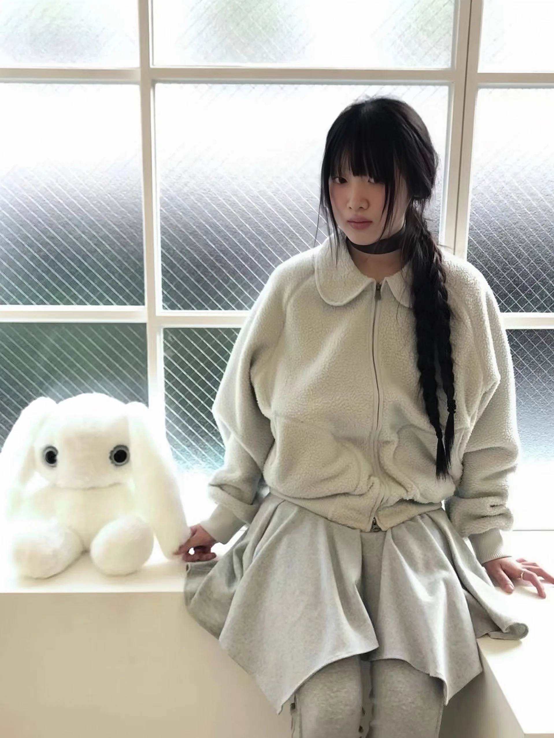 

Coyseio Lamb Fur Collar Zipper Warmth Outerwear Cardigan Small Label Commute Sle Loose Fit Long Sve Regular Length