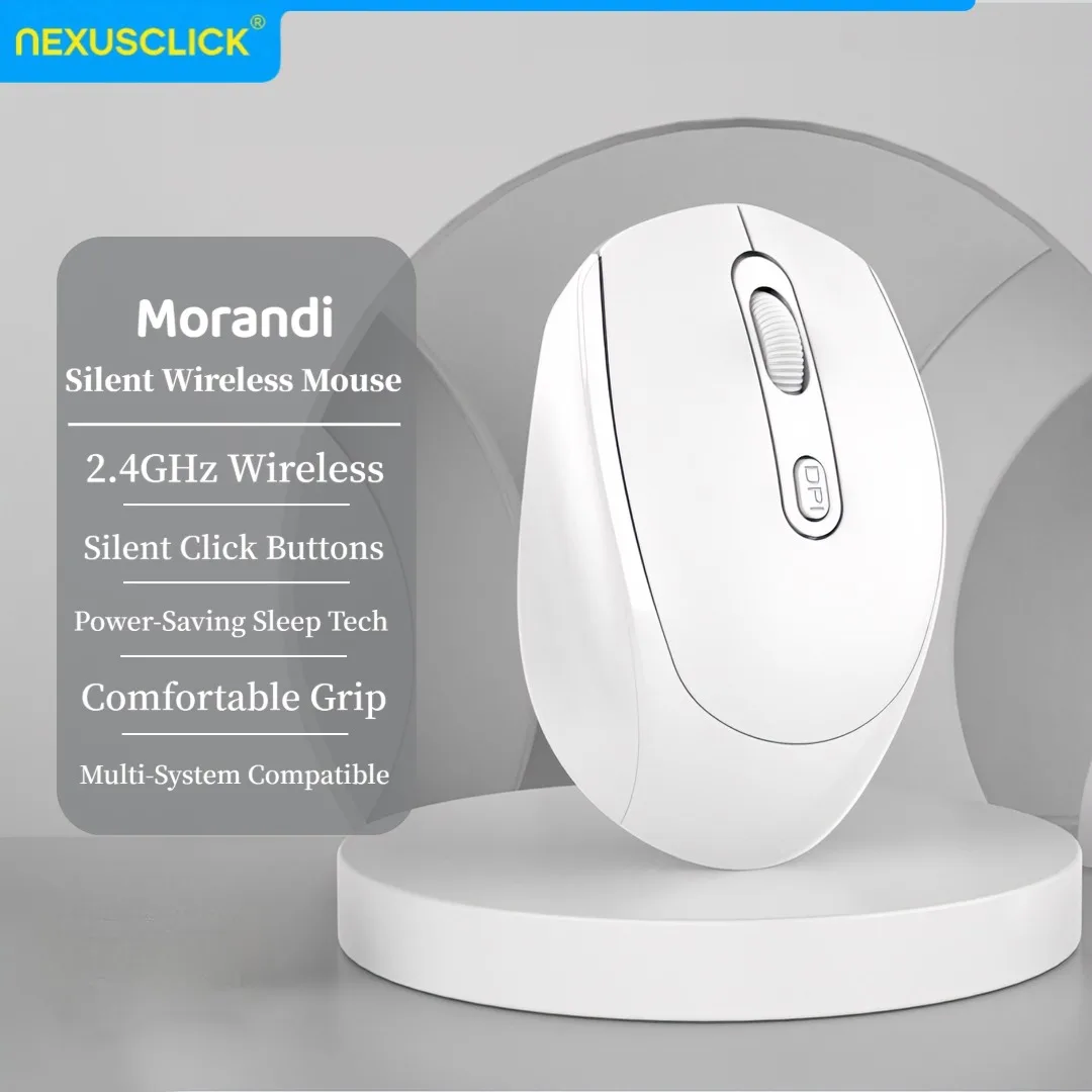 Mouse Óptico Sem Fio Bluetooth NexusClick Silencioso, Alimentado por Bateria 1600DPI Ergonômico para Escritório e Jogos para Laptop e Computador Mac