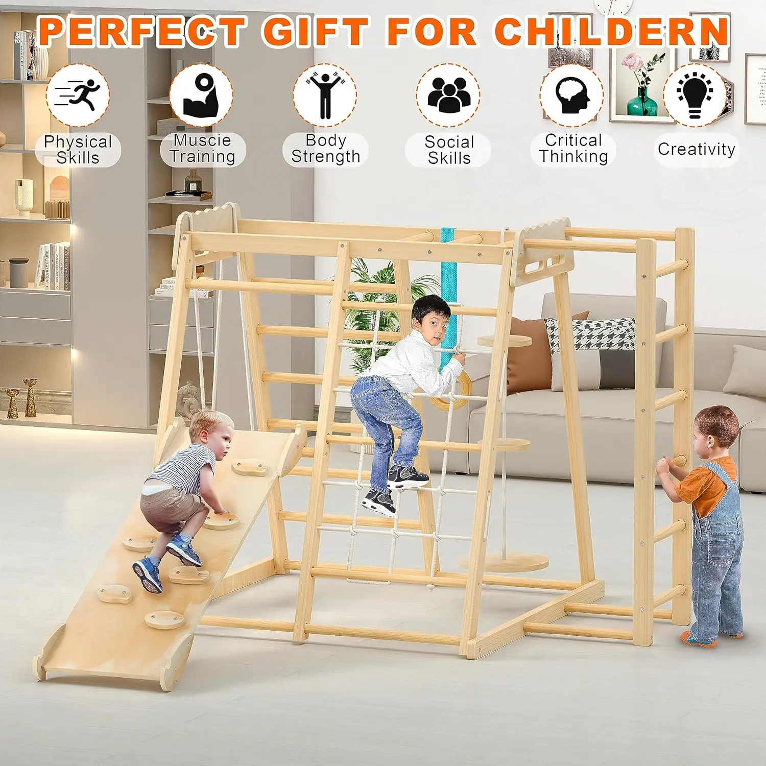 Toddler Climbing Toys, Indoor Playground Climbing Toys for Toddlers, Montessori Style Playground Sets for Backyards with Slide,