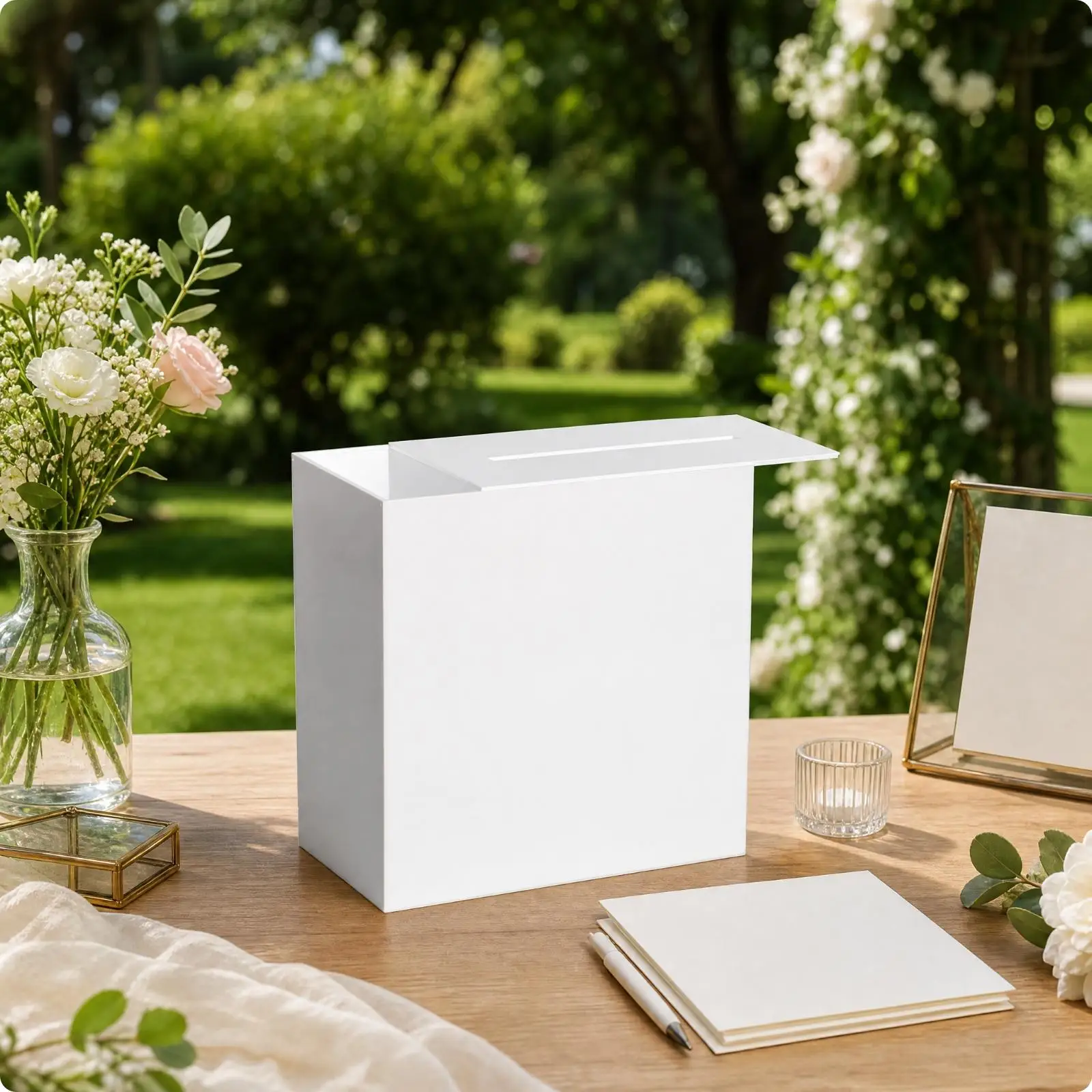 Transparent Acrylic Card Storage Box with Slotted Cover for Wedding Envelopes and Invitation Collection