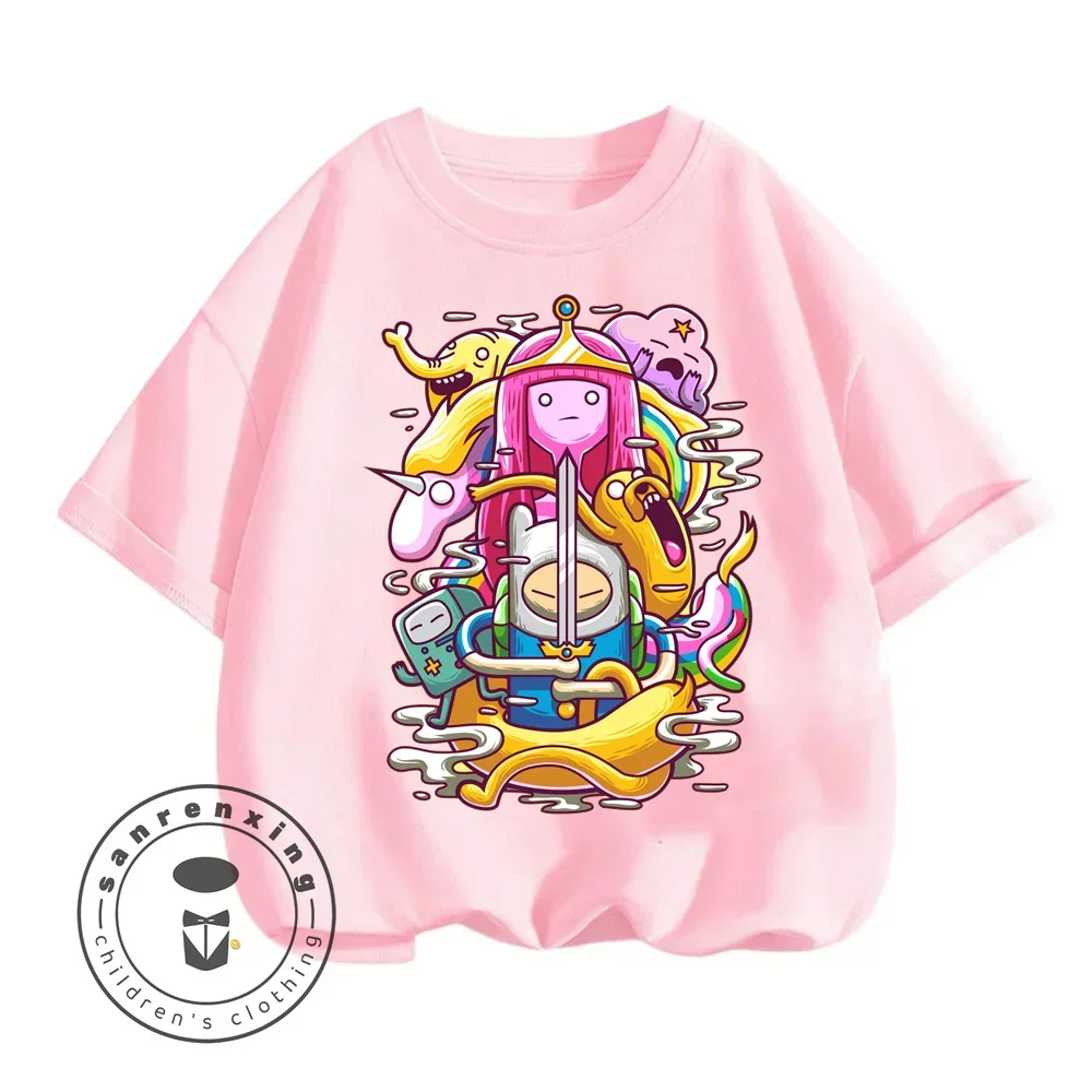 New Kids T-shirt 2024 Summer Clothing Boys Girls Adventure Time Short Sleeve T-shirt Top Printed Cartoon Kids Fashion T-shirt