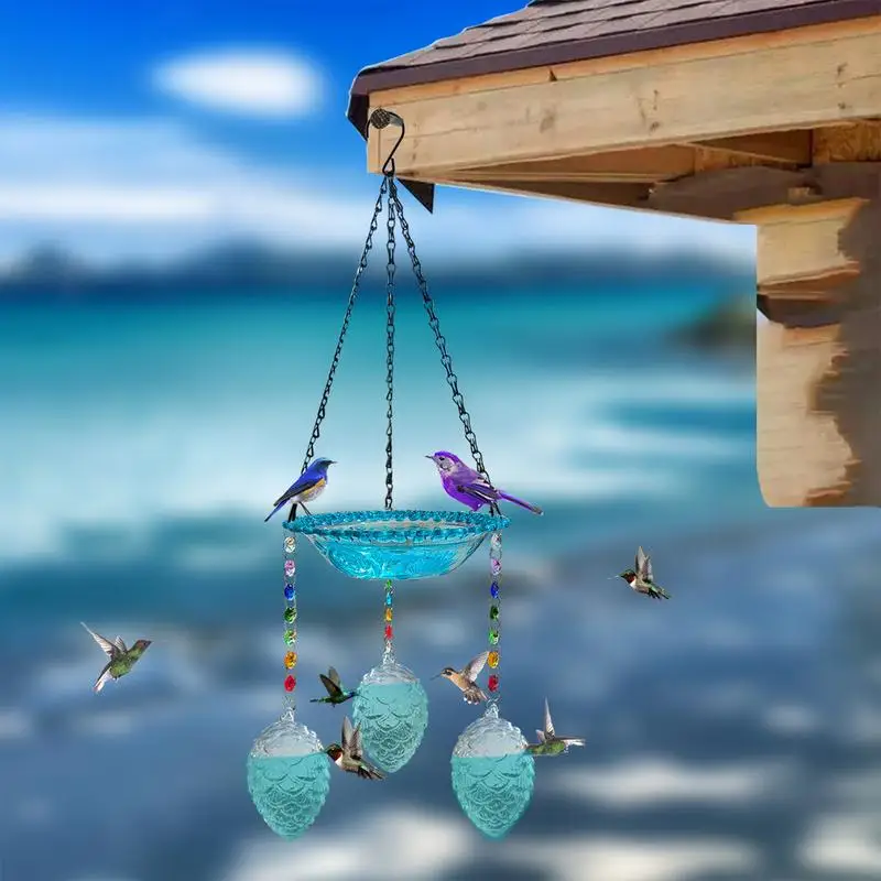 Hang Bird Baths For Outdoors Elegant Feeder Glass Bird Bath Sturdy Bird Bath Bowl Bird Feeder With S-Shaped Hook Attracts