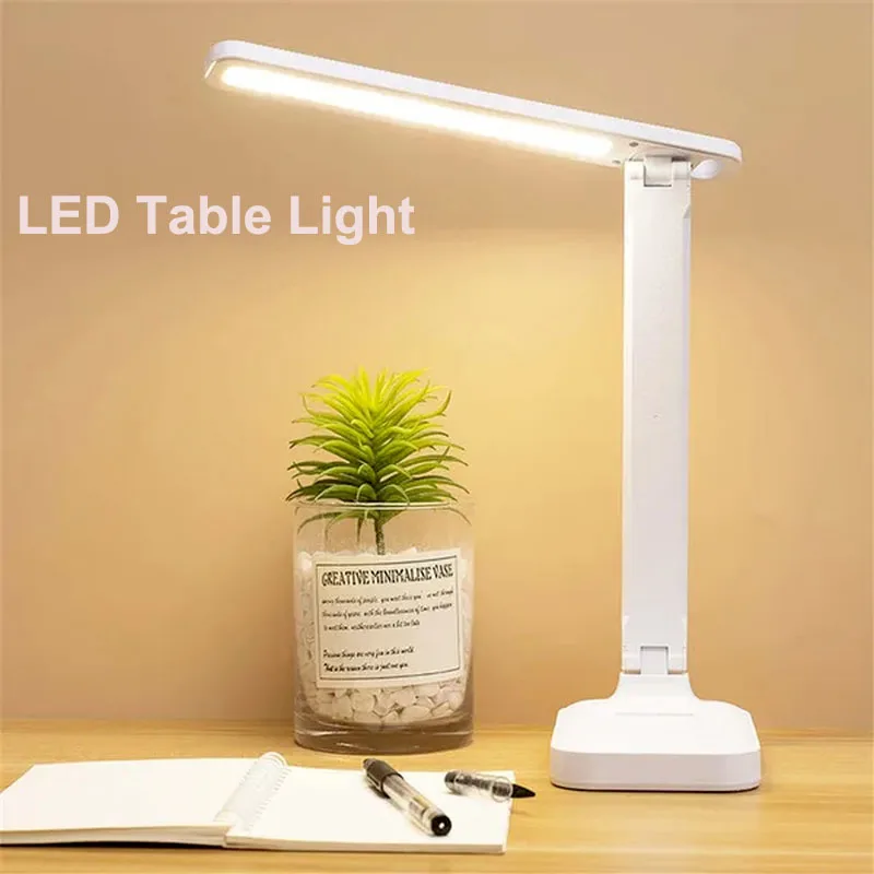 Lámpara de mesa plegable con protección ocular, luz LED táctil regulable de 3 colores, Flexible de 360 °, para escritorio, lectura de cabecera, recargable por USB