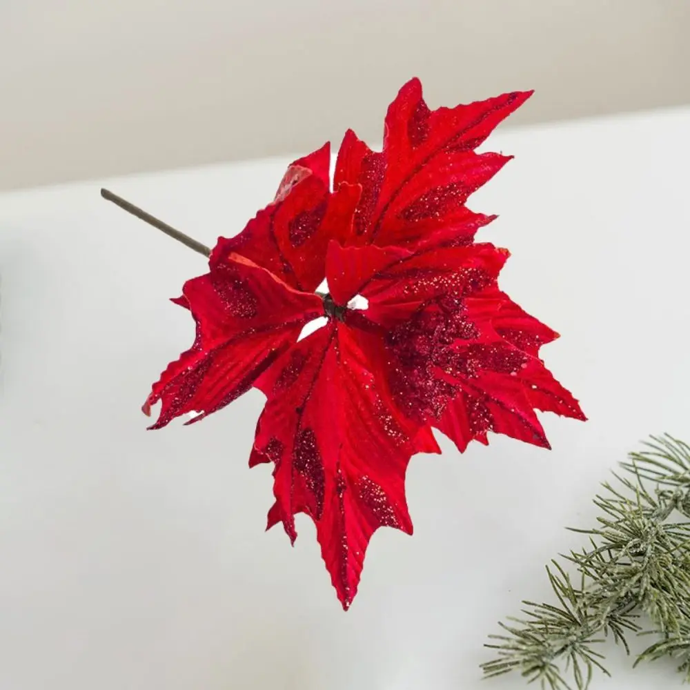 Creative DIY Artificial Xmas Flower Handmade Lightweight Simulation Sparkling Floral No Fading Fake Christmas Flower Bedroom