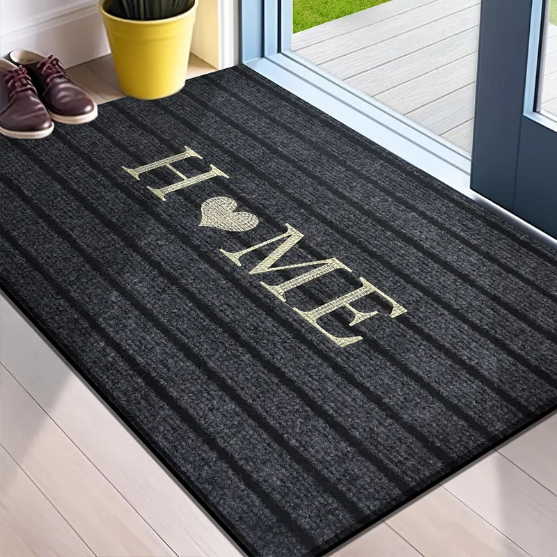 1pc Flocking Solid Color Seven Stripe Foot Mat, Door Mat, Entrance Mat, Shower Room, Absorbent Small Carpet, Gentle Machine Wash