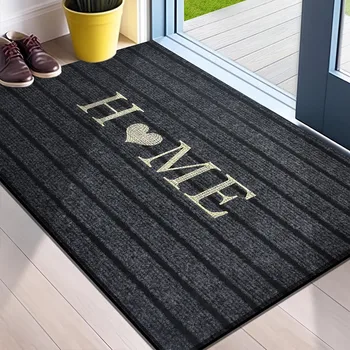 1pc Flocking Solid Color Seven Stripe Foot Mat, Door Mat, Entrance Mat, Shower Room, Absor
