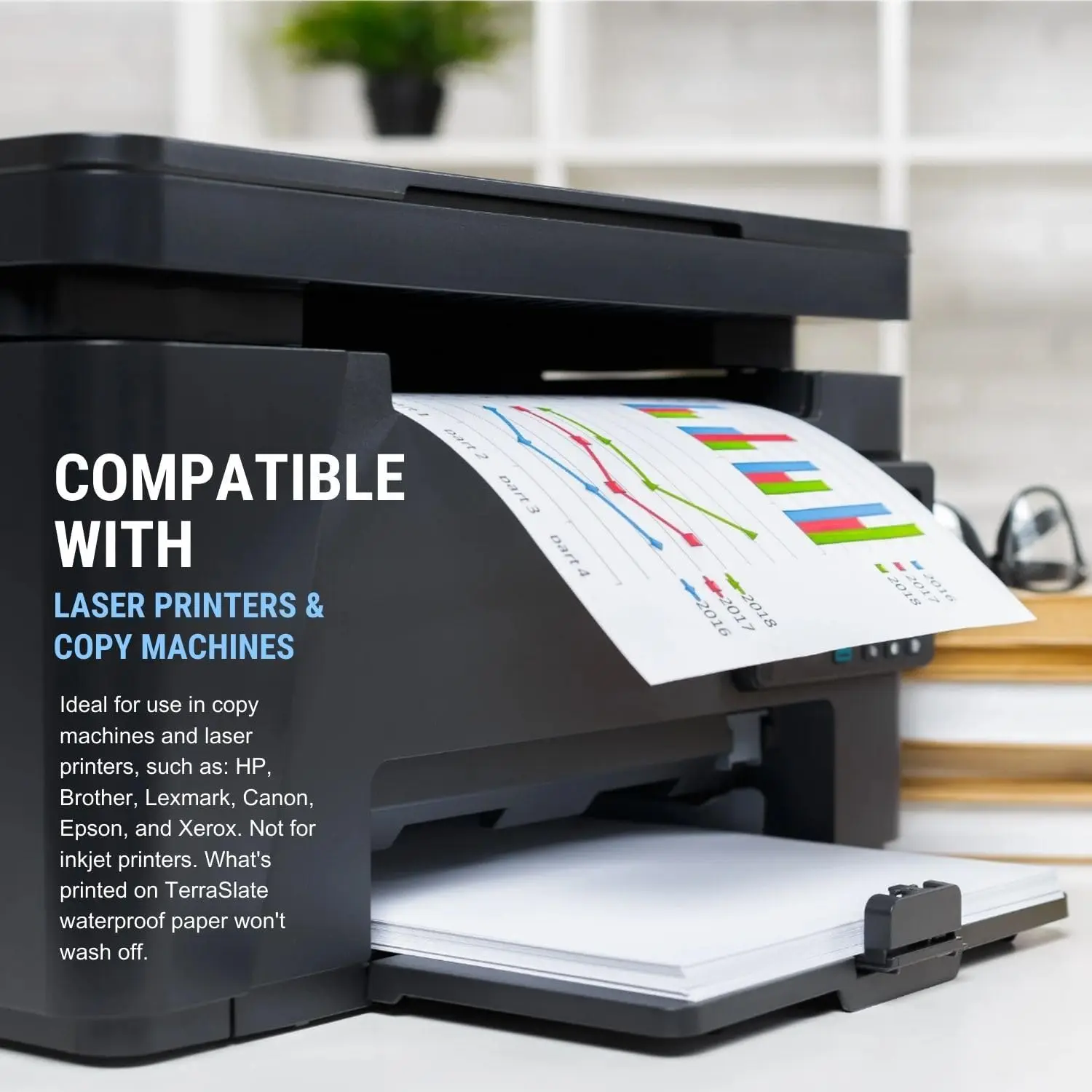 5 MIL, 8.5” x 11”, Rain/Weather Proof Copy Printer Paper, Laser Printer Compatible, 500 Sheets, White