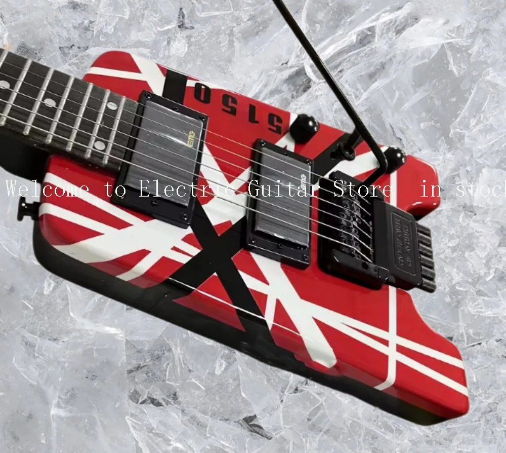 Ship Red White Black Strips Headless Electric Guitar Rosewood Fretboard Electric Guitar-Themed Gift Free Shipping #ASP654286