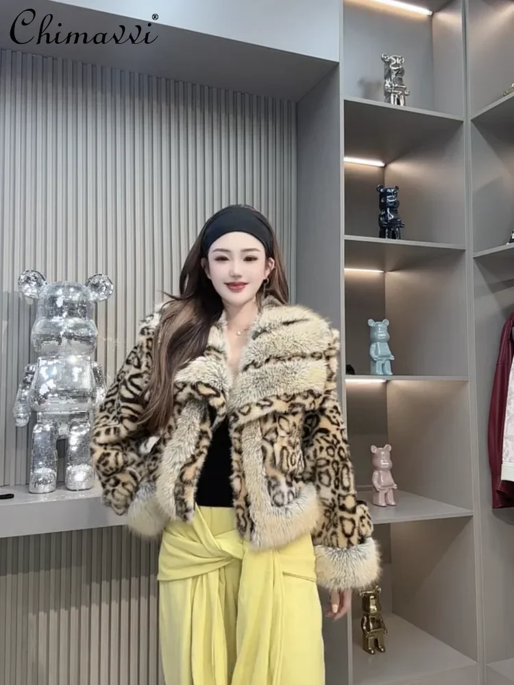 Winterkleid ung neue europäische Nerz jacken Damenmode kurzer Schal kragen Simulation Nerz Haar Leoparden muster Kunst pelzmantel