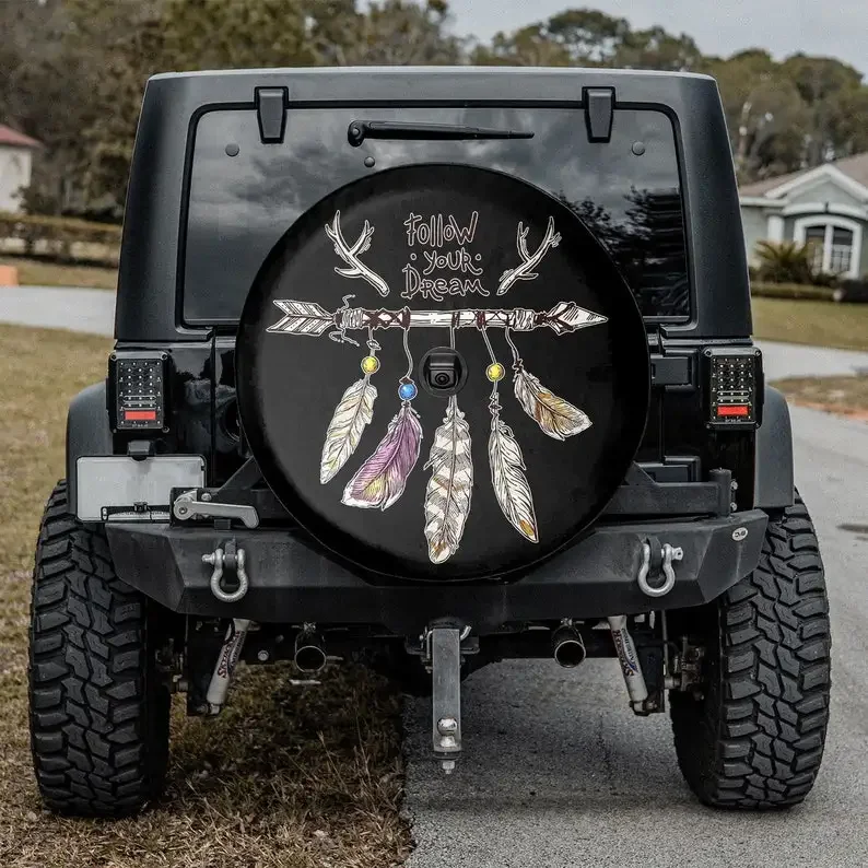 Follow Your Dream Boho Dreamcatcher Gift For Father, Spare Tire Cover Camper, Spare Tire Cover For Car, Personalized Camper Tire