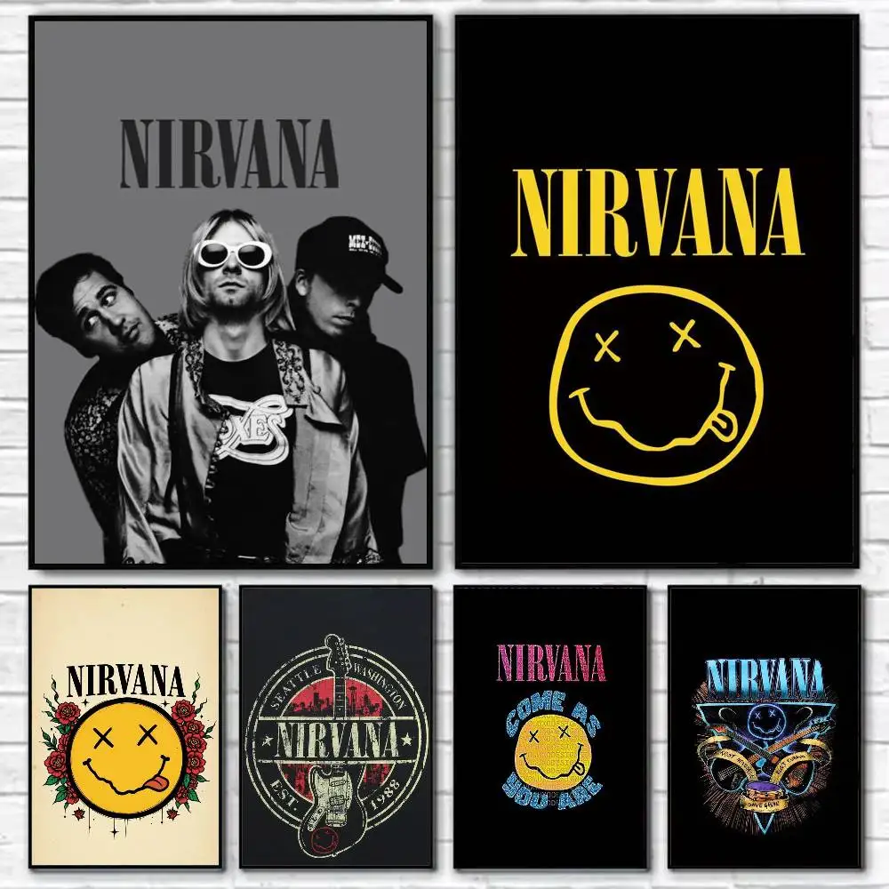 

Band Nirvana Poster Self-adhesive Art Waterproof Paper Sticker Coffee House Bar Room Wall Decor