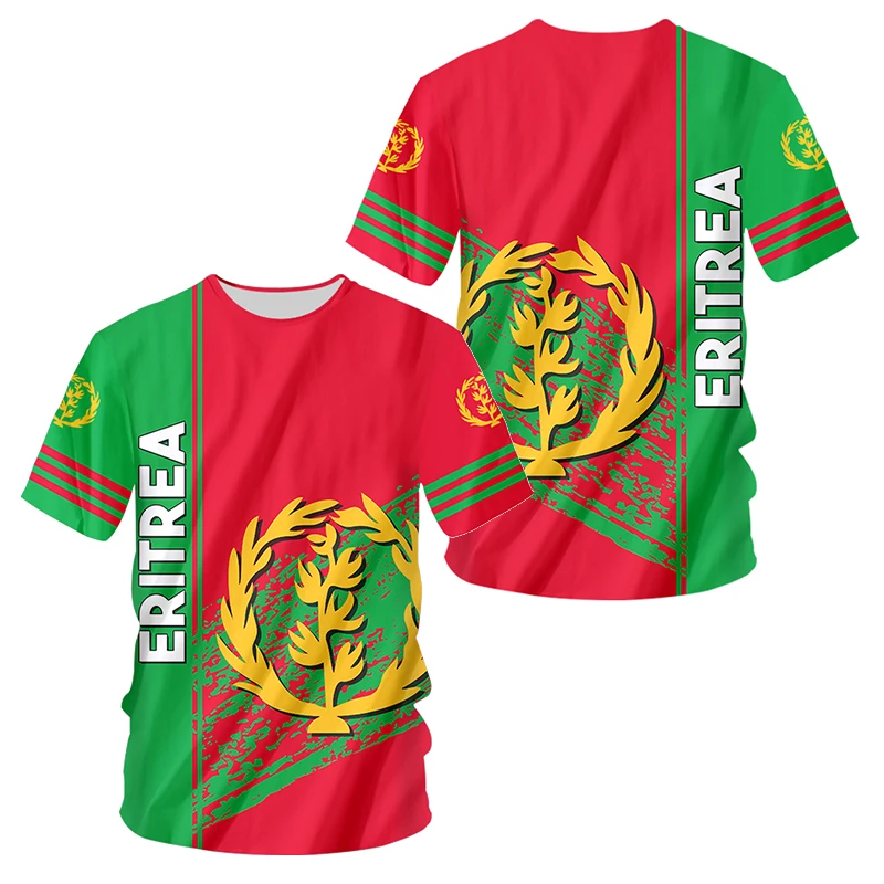 Eritrean Flag 3d Printed Summer Men\'S Vintage T-Shirt Casual Fun Personality Trend Sports Quick Drying O Neck Loose Short Sleeve