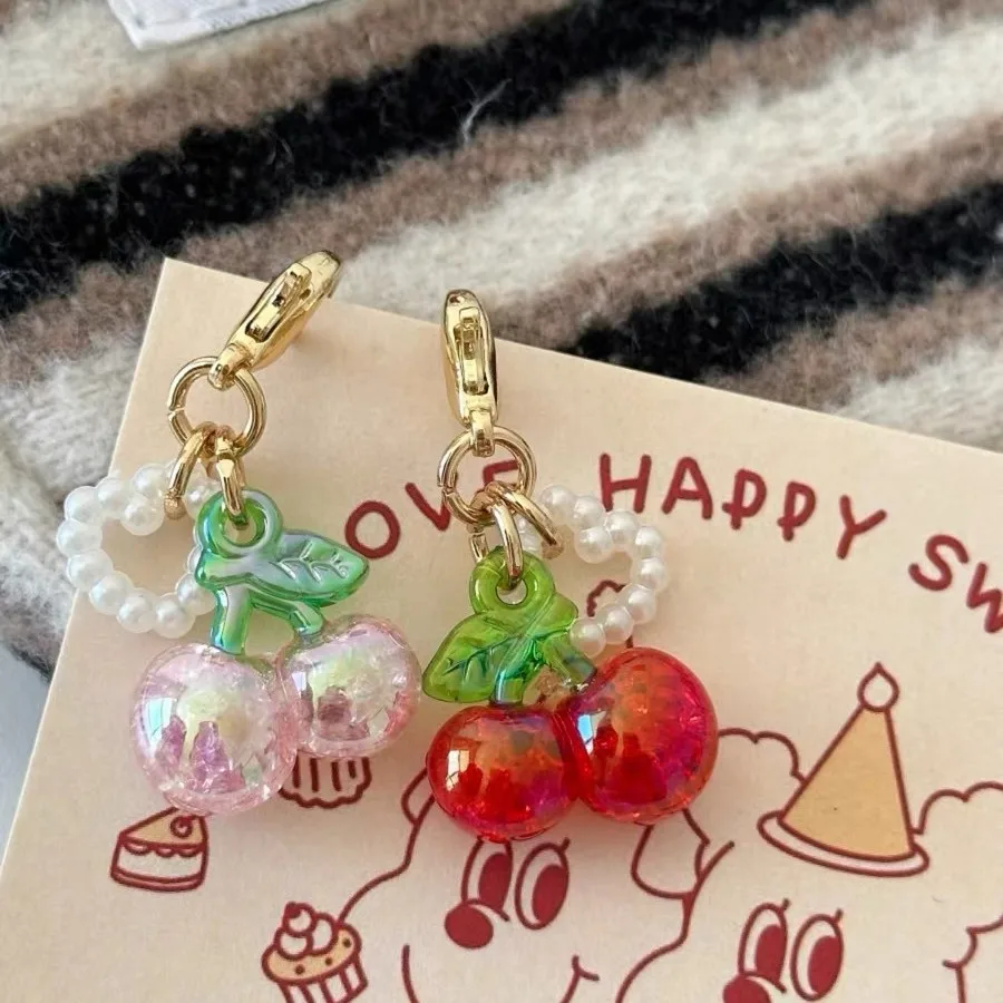 Lovely Crystal Cherry Keychain Strawberry Peal Keyring Pendants Shoe Buckle For Women Girls Handbag Decor Charm DIY Jewelry Gift