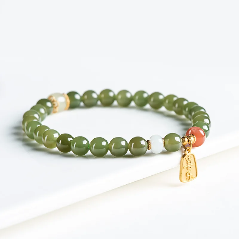 Natural Old Material Hotan Jade Blue Jade Bracelet Jade Women's Antique S925 Silver Accessories Hand String Gifts High Grade