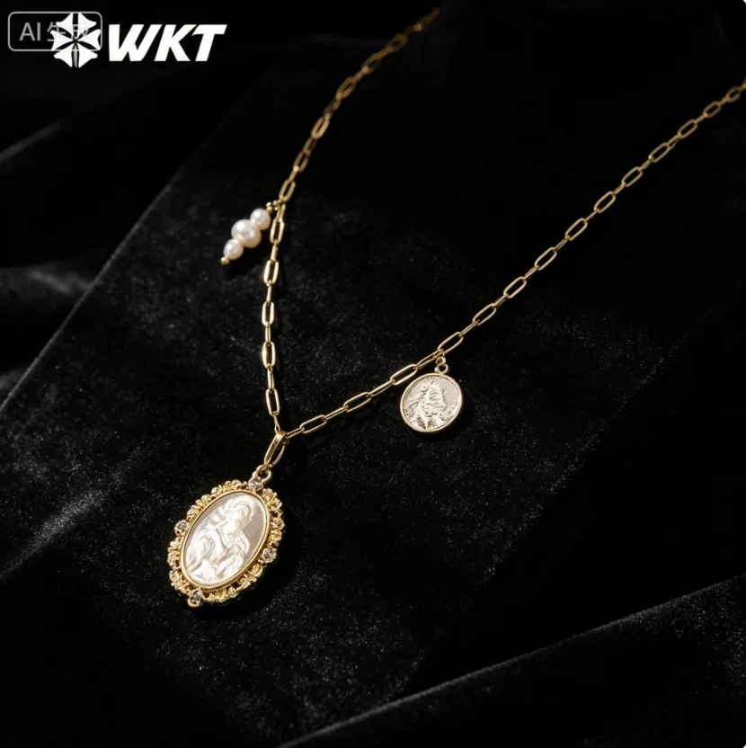 WT-JN322 High Quality Natural Pearl Shell Necklace 18inch WithReal Gold Plated For Girls Precious Gifts