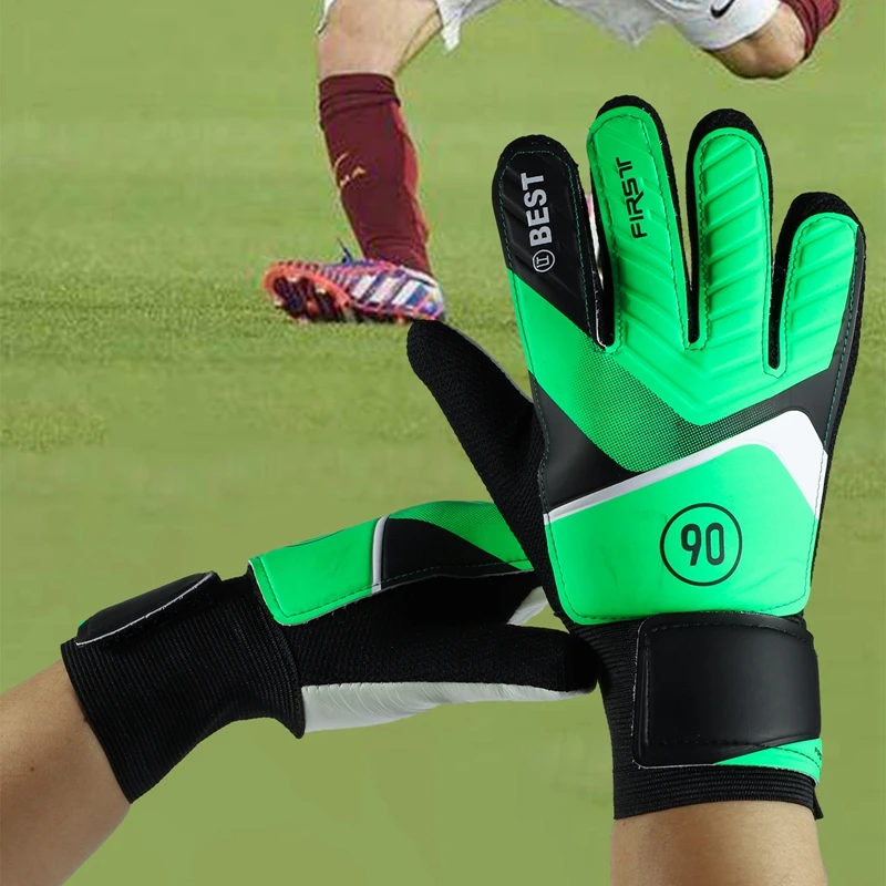 1 ペアサッカースポーツゴールキーパーグローブプロフェッショナル指手保護手袋肥厚ラテックスサッカーゴールミトン子供のための