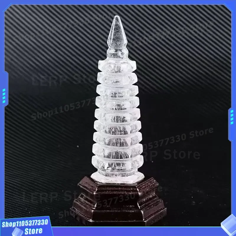 Natural White Crystal Wenchang Tower 7 Layers Feng Shui Ornament for Home Office Desk Decoration Lucky Energy Standard Size