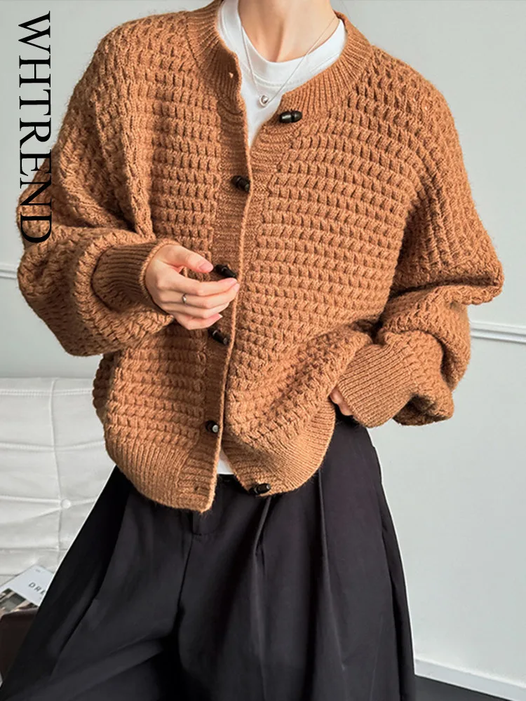 

WHTREND ранняя осень новый мягкий вязаный кардиган свитер женские повседневные свитера WH1738