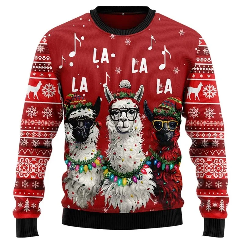 بلوزة رجالية بأكمام طويلة 2026 سترة جديدة برقبة دائرية منقوشة لعيد الميلاد ، بلوفر رجالي فضفاض كبير الحجم للاستخدام اليومي