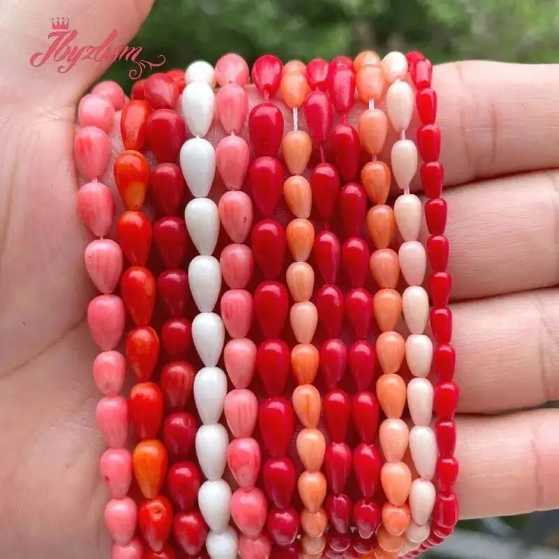 

5x8/3x5/2x4mm Smooth Drop Coral Natural Stone Beads For DIY Necklace Bracelets Eaaring Pandant Jewelry Making 15" Free Shipping