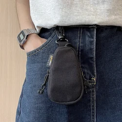 Mini Tactical Key Wallets with Key Chain Ring Black Zipper Car Key Bag Nylon Waterproof Wear Resistant Outdoor Coin Purse