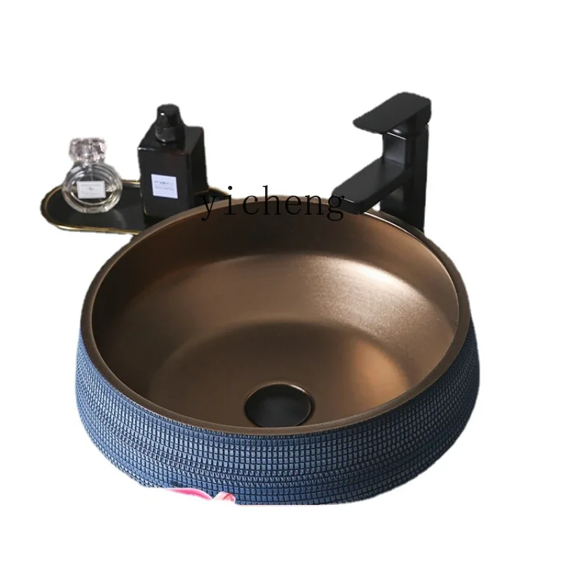 

Metal Glaze Ceramic Washbasin Blue Household Bathroom Wash Basin Outdoor Balcony Wash Basin