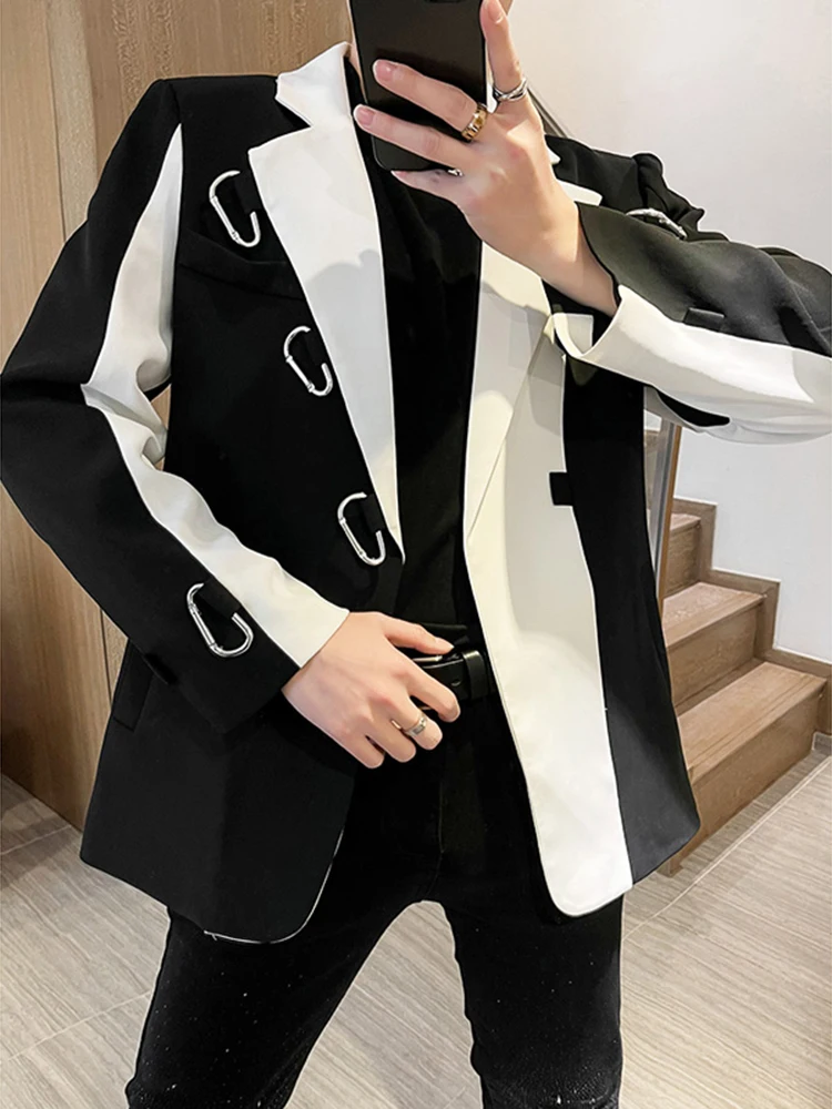 PFHQ Stylish 2023 New Color Contrast Patchwork Design Men\'s Casual Blazer Coat High Quality Elegant Luxury Trendy Suit Jackets