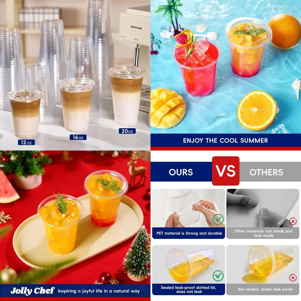 

12 oz Clear PET Plastic Cups with Lids, 500 Pack Disposable Cups for Beverages, Ideal for Parties, Weddings, and Everyday Use