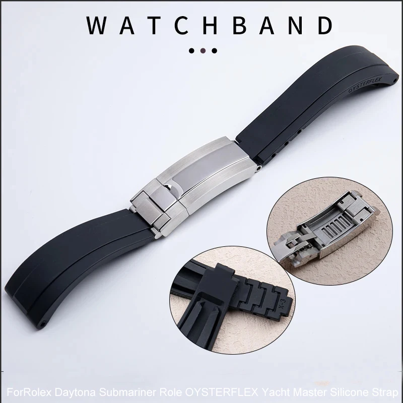 

Rubber Short Buckle Watchband 20/21mm Fit for Rolex Daytona Submariner Role OYSTERFLEX Yacht Master Small Wrist Silicone Strap
