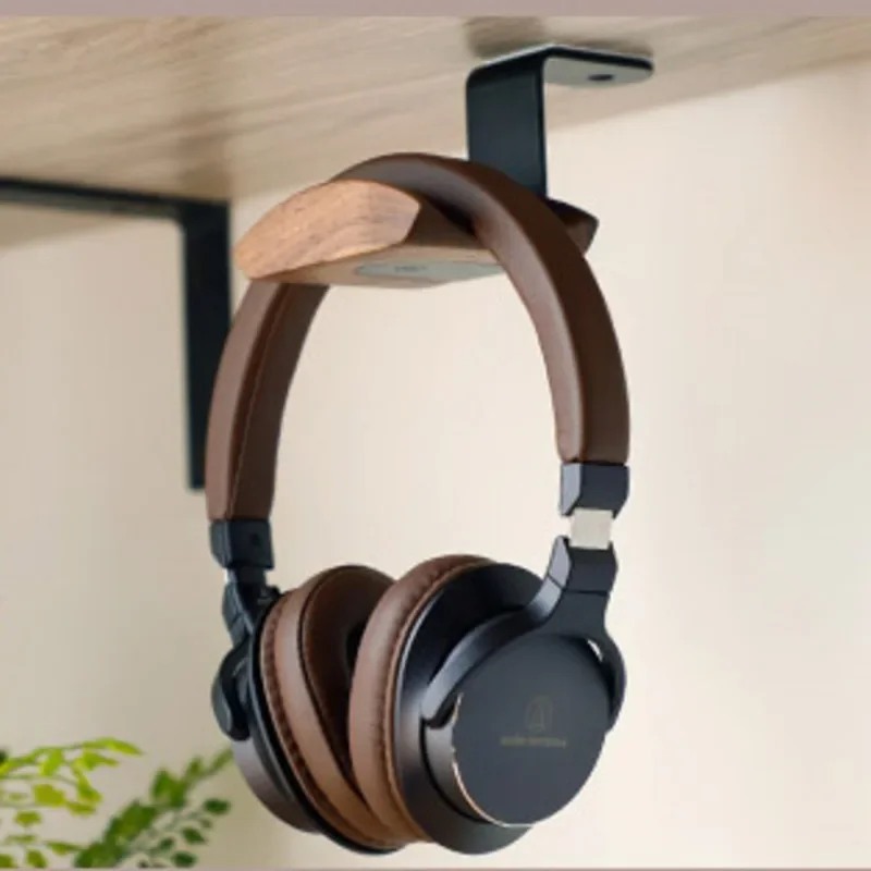 

Solid Wood Headphone Holder, Metal Display Rack, Walnut Over-Ear Hanger, Household Storage Solution, Audio Accessory