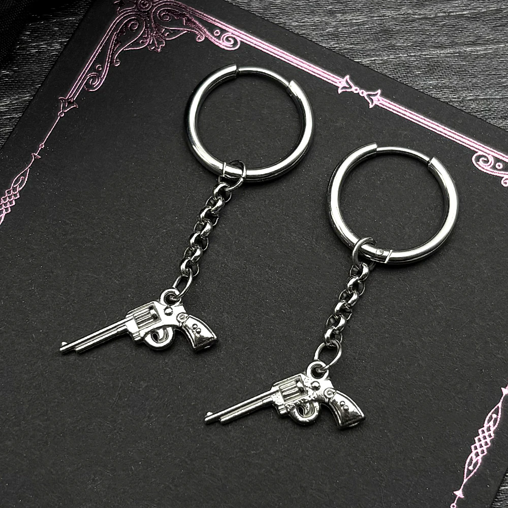 

Fashion Revolver Hiphop Earrings For Women Men Stainless Steel Silver Color Punk Gothic Y2K Male Earhoop Party Jewelry Gifts